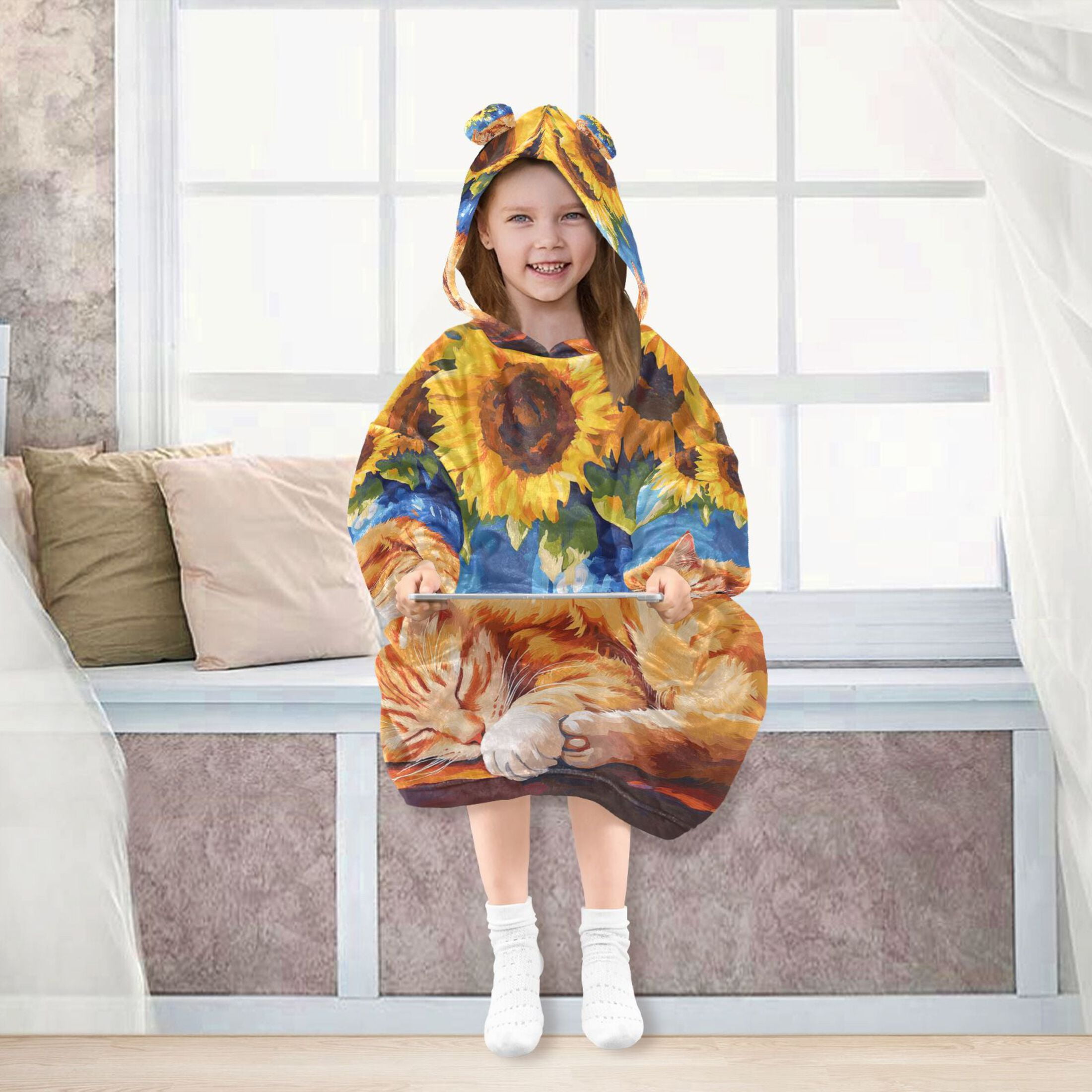 YAZAOO Kids Wearable Blanket Hoodie Warm and Cozy Sunflower Dreams Flannel Sweatshirt