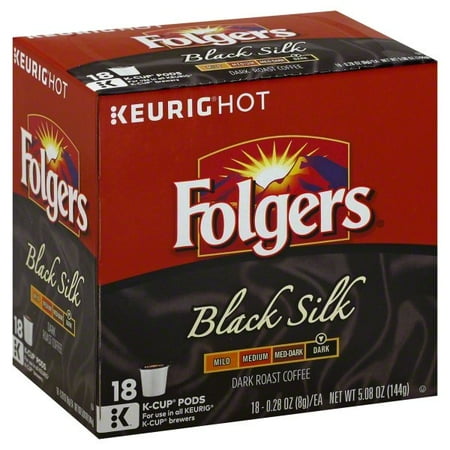 Folgers Black Silk Coffee, Dark Roast, K-Cup Pods for Keurig K-Cup Brewers, 18 Count