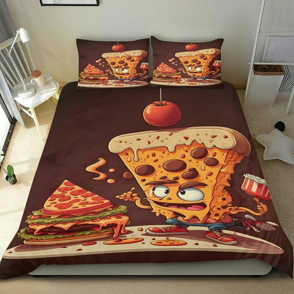 Pizza Game Themed Bed Sheet Set Three Piece Set 53x79 Inches Comfortable And Skin Friendly Unique Design Creating A Star Studded Night