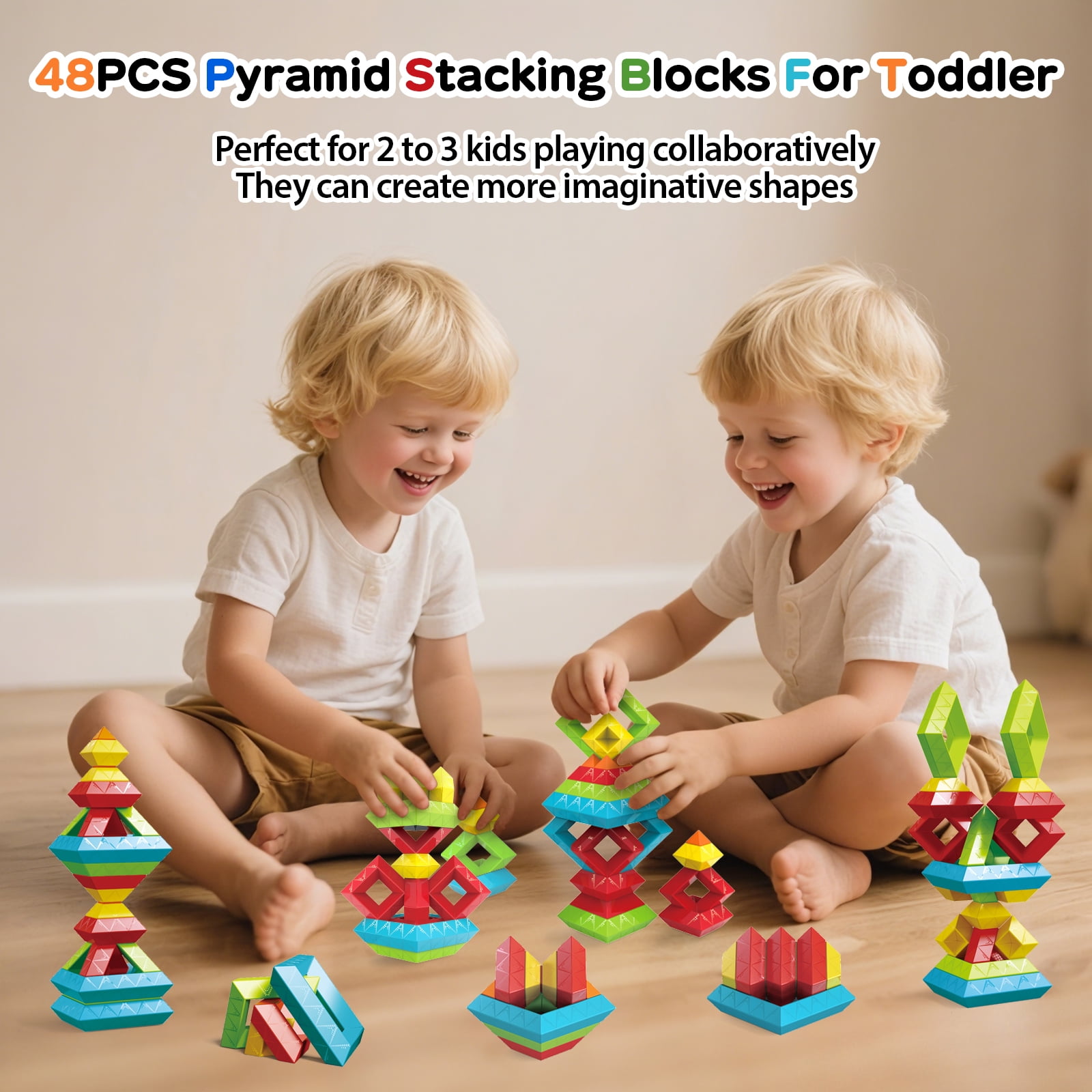 STEM Building Blocks for Toddlers, 48 PCS Educational Stacking Toys - Developmental Learning Toys, Construction Toys for Kids 3 4 5 6 Years Old, Gift for Boys Girls