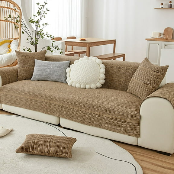 Sofa Cover Cotton Linen Non Slip 2 3 Seater,Couch Slipcover Cushion Pet Scratch Resistant,Waterproof Stain Proof Furniture Protector,Modern Washable Easy Clean Living Room Decor