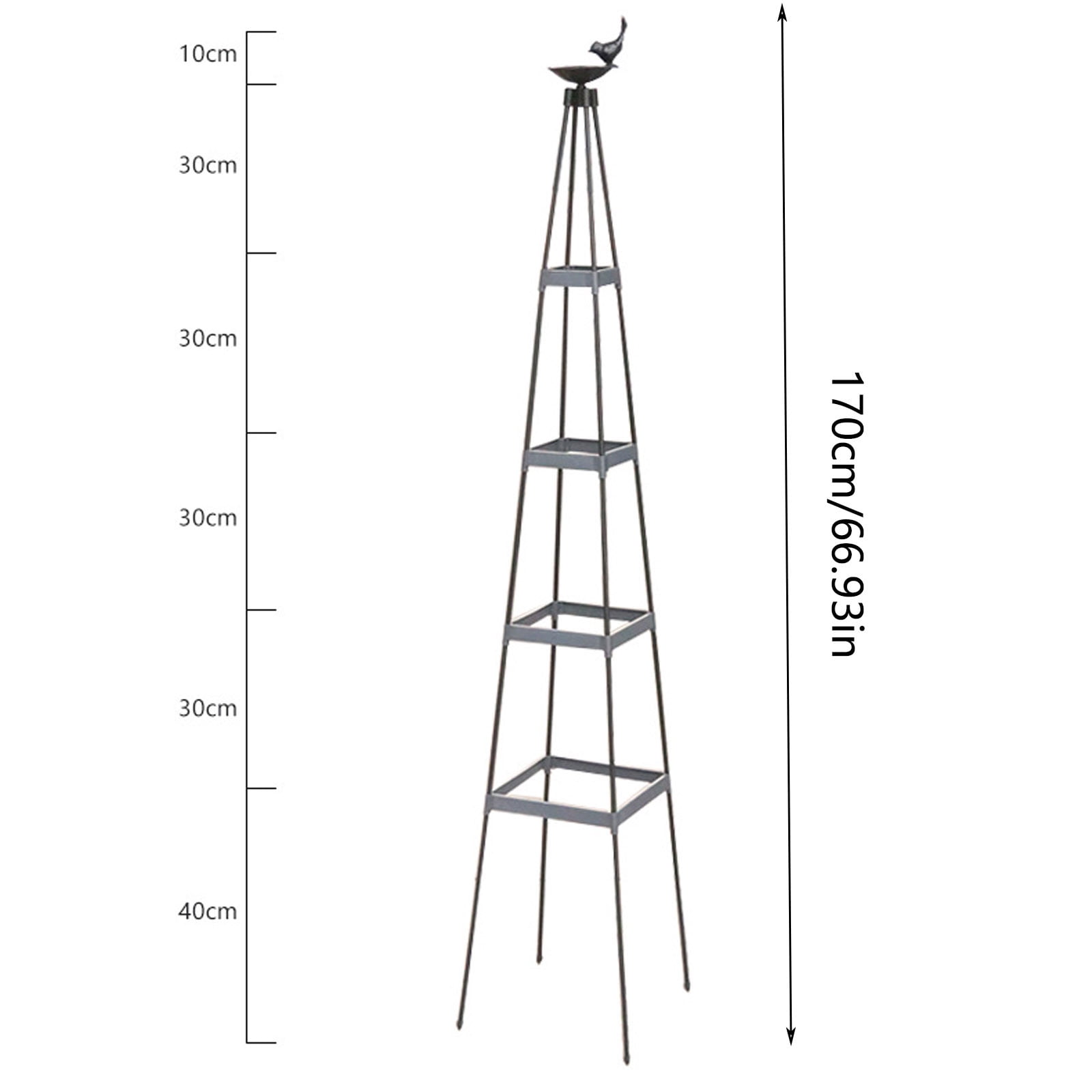 Garden Trellis Plant Support, Gray Metal Climbing Frame with Bird Feeder for Vines, Tomatoes & Flowers