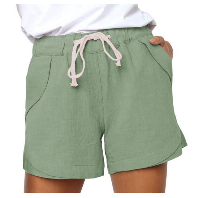 Summer Savings RBCKVXZ Shorts for Women Plus Size Drawstring Elastic Waist Shorts Soft Trendy Loose Lounge Shorts with Pockets Army Green S