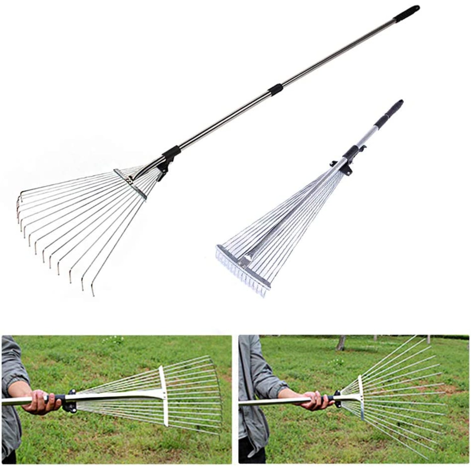 Leaf Rake for Yard Lawns Collapsible Rake Camping Retractable Garden