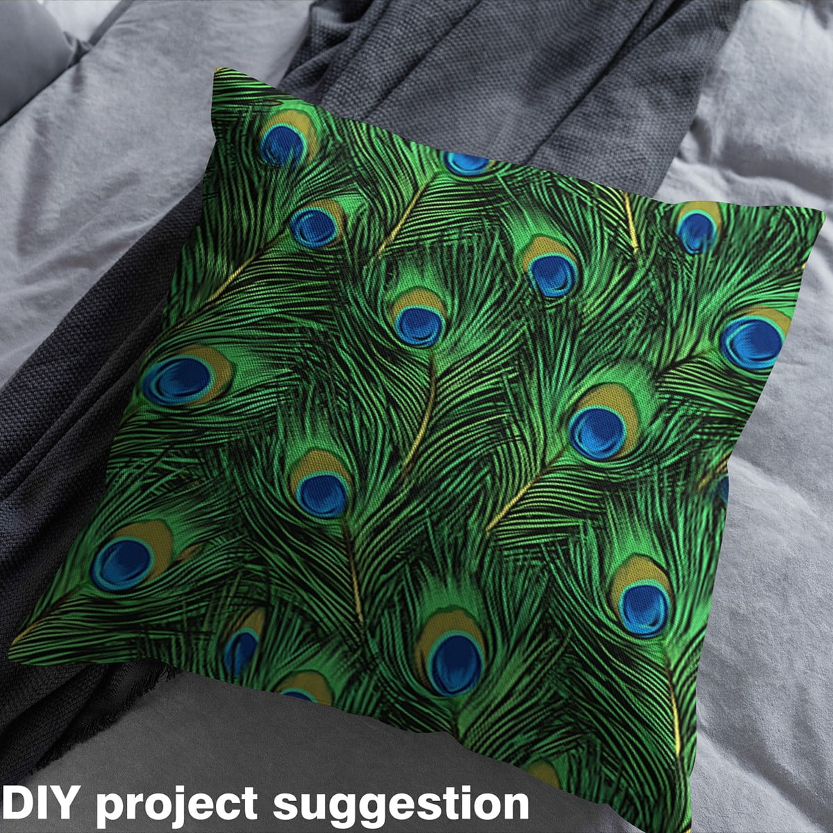 Manfei Chic Peacock Feathers Fabric by the Yard (1 Yard), Wild Animal Decorative Fabric by the Yard, Green Aesthetic Sewing & Crafting Fabric