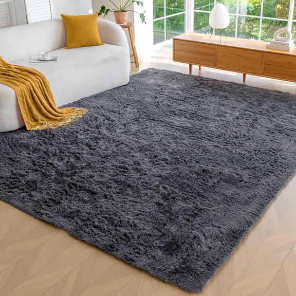 Sonive 4R Feet Fluffy Shaggy Area Rug, Washable Rug Modern Soft Large Neutral Non-Slip for Bedroom Dining Living Room, Dark Grey