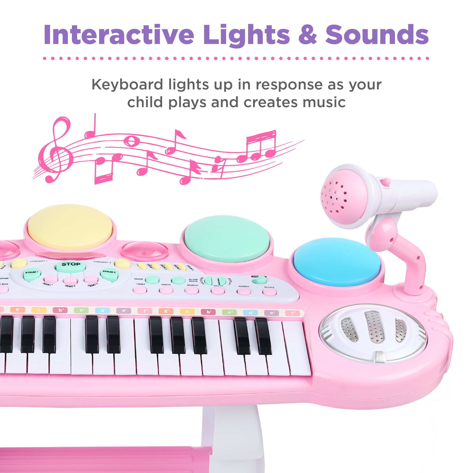 Best Choice Products 37-Key Kids Electronic Piano Keyboard w/ Multiple Sounds, Lights Microphone, Stool - Light Pink