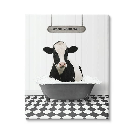 Stupell Industries Wash Your Tail Cow Animals & Insects Painting Gallery Wrapped Canvas Print Wall Art, 16 x 20