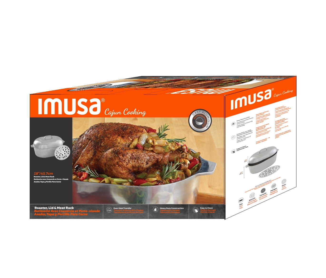 Imusa 15 inch Cajun Oval Heavy Duty Cast Aluminum Roaster Pan with Lid and  Roasting Tray, 1 Count 