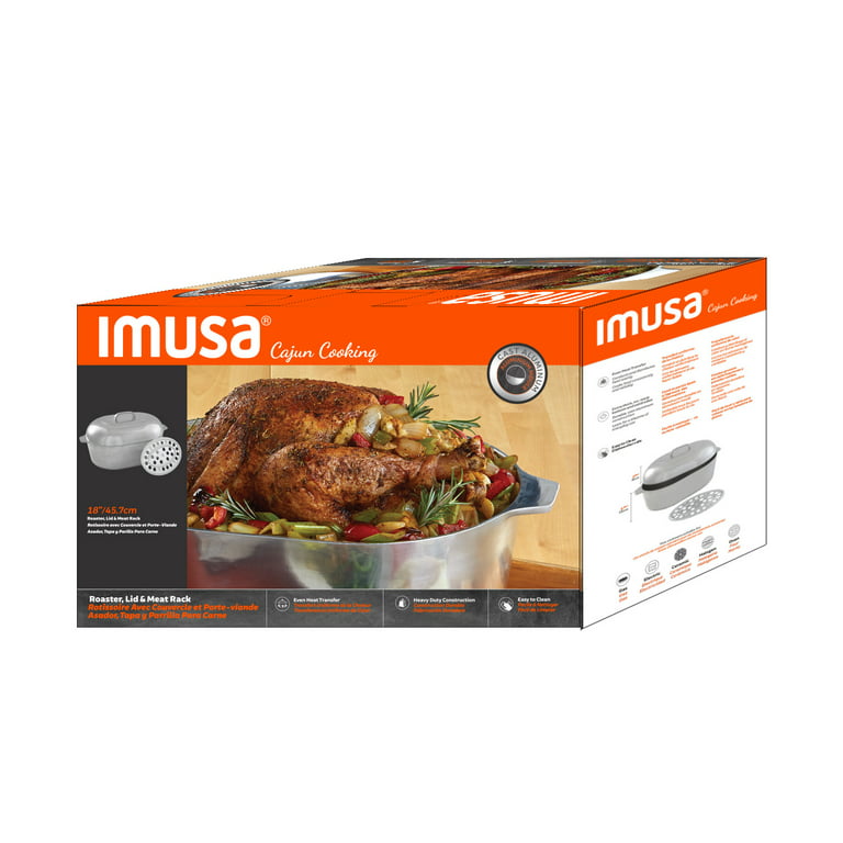Imusa 11 inch Cajun Oval Cast Aluminum Roaster Pan with Lid, 1 Count 