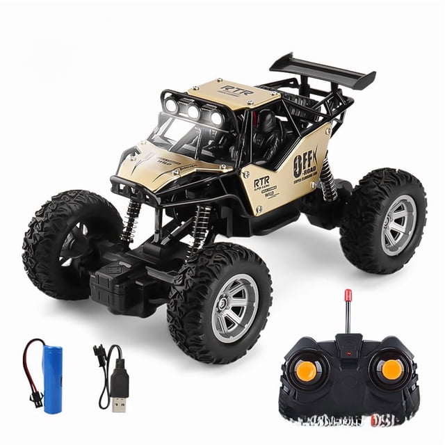 1:20 Scale Golden Alloy RC Off-Road Climbing Car with LED Lights - Four-Wheel Drive Remote Control Rock Crawler Toy for Kids Ages 4-6, Educational Off-Road Vehicle Model with Durable Construction and