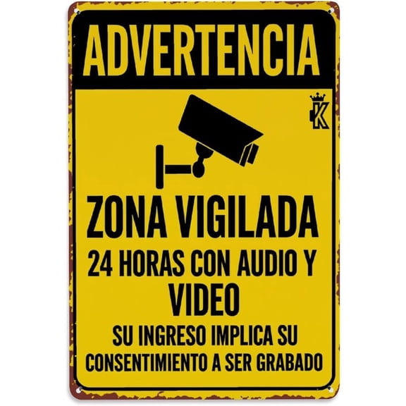 Vintage Metal Tin Sign Warning Monitored Area Audio Video Sign Retro Wall Decor Poster, Home Bar Garage Cafe Kitchen Wall Art Decoration 8x12Inches