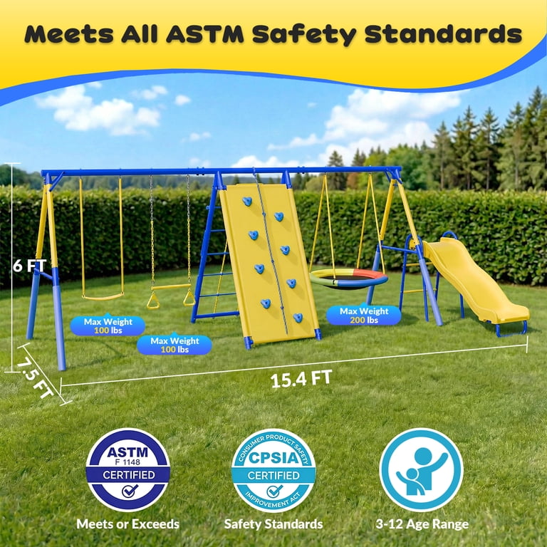 6 in1 Metal Swing Sets,Gardwin Heavy-Duty Outdoor Swing sets for