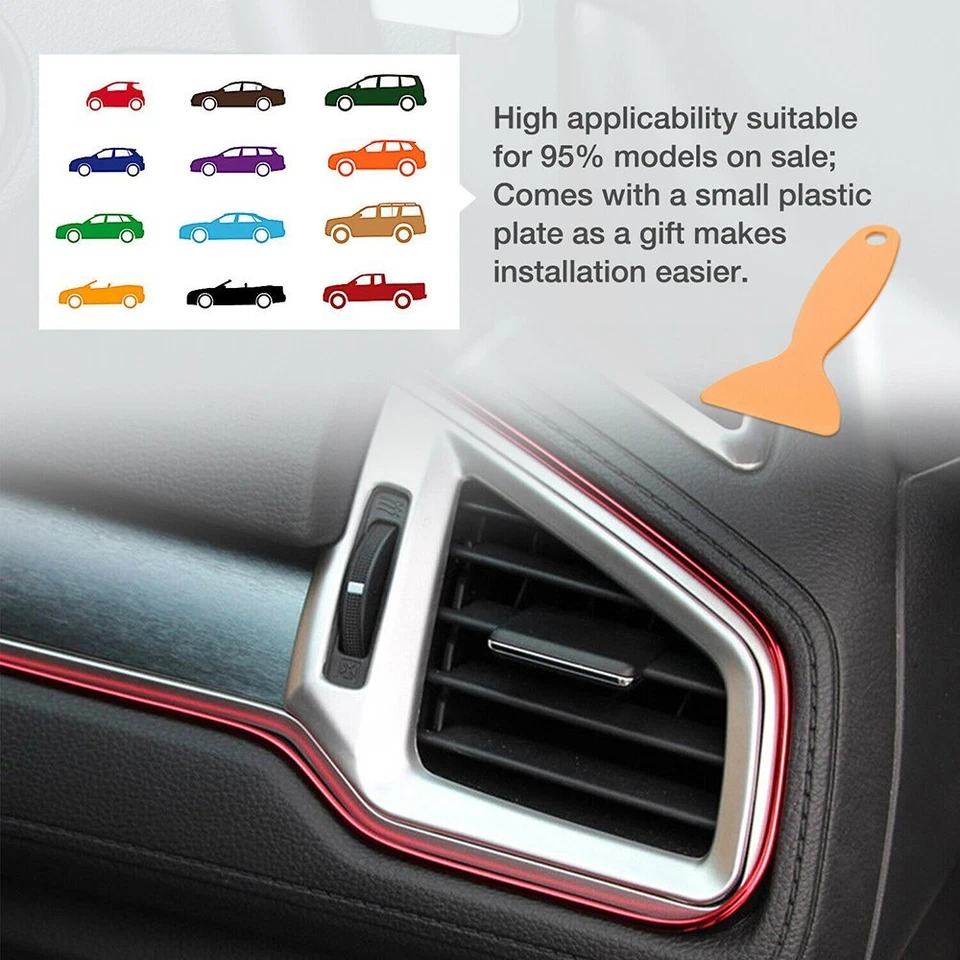 16Ft Car Interior Door Gap Edge Line Molding Trim Strip Decorate Red Accessories