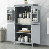 Bellemave Bathroom Floor Storage Cabinet with 4 Doors and Adjustable Shelf Freestanding Cabinet Multifunctional Small Storage Organizer for Living Room 23.6” x 11.8” x 43.3” (Gray, 4 Doors)