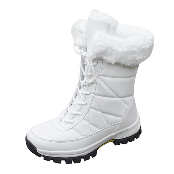 LASUDRAA Womens Waterproof Winter Snow Boots Warm Shoes Furry Mid-Calf Walking Shoes