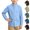 Sky Blue, variant on Chiccall Kids Stand Collar Button Up Shirt Solid Color Loose Lightweight Breathable Cotton Everyday Vacation Party Basic Shirts for Boys and Girls