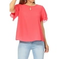thumbnail image 5 of Women's Casual Solid Round Neck Blouse with Short Sleeves and Keyhole, 5 of 6