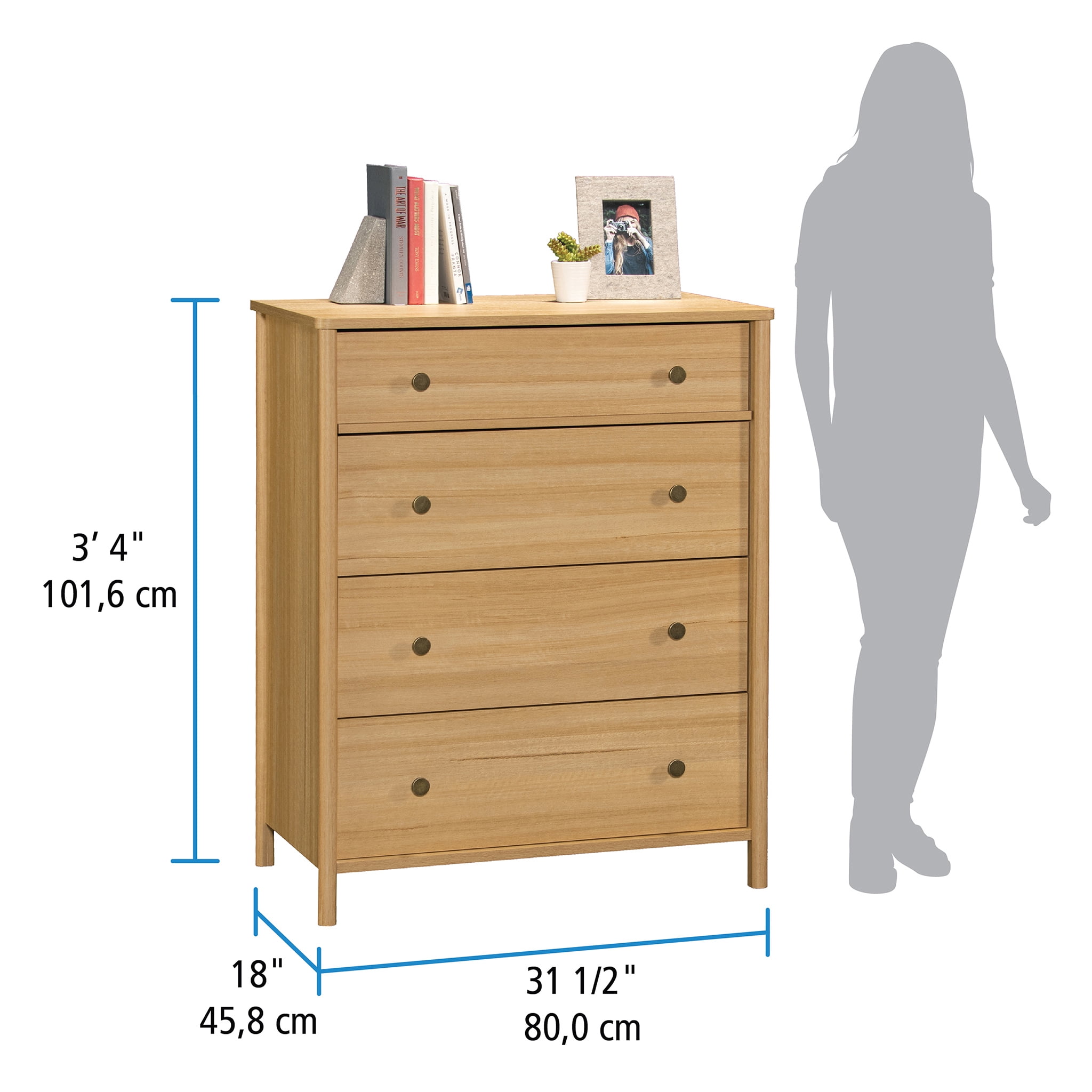 Mainstays Dowel 4 Drawer Dresser, Natural Teak Finish