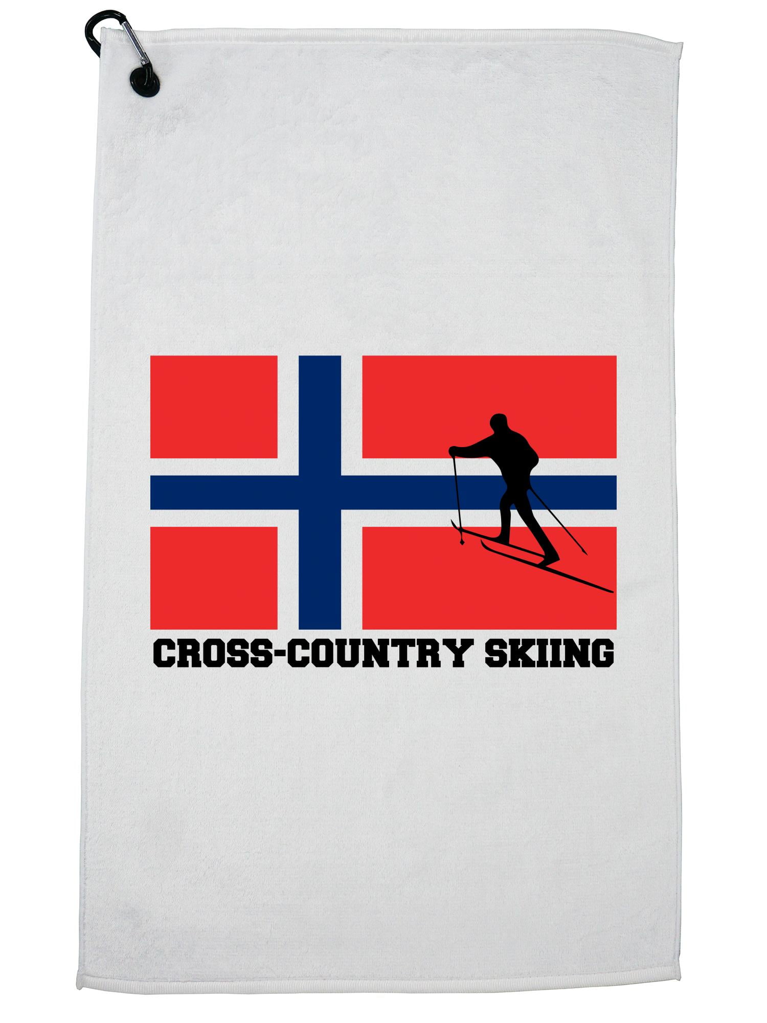 Norway Olympic Cross-Country Skiing Flag Silhouette Golf Towel with Carabiner Clip by Hollywood Thread