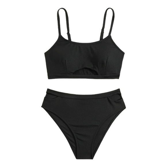 Sunnyoo Tween Girls Bikini Swimsuit Solid Plain Bathing Suit Beach Swimwear, 2-Piece