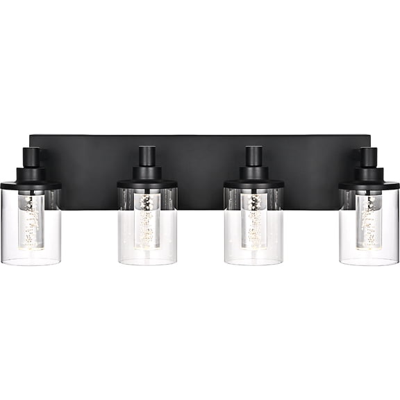 Melucee 5CCT Dimmable LED Black Vanity Lights 4-light, Modern Vanity Lighting Fixtures with Crystal Light Columns and Clear Glass for Bathroom Bedroom