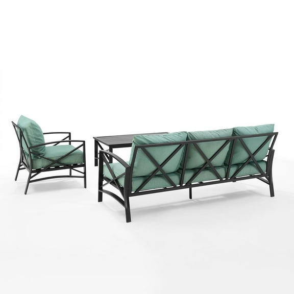 Crosley Furniture Kaplan 3 Piece Metal Outdoor Sofa Set in Mist Green