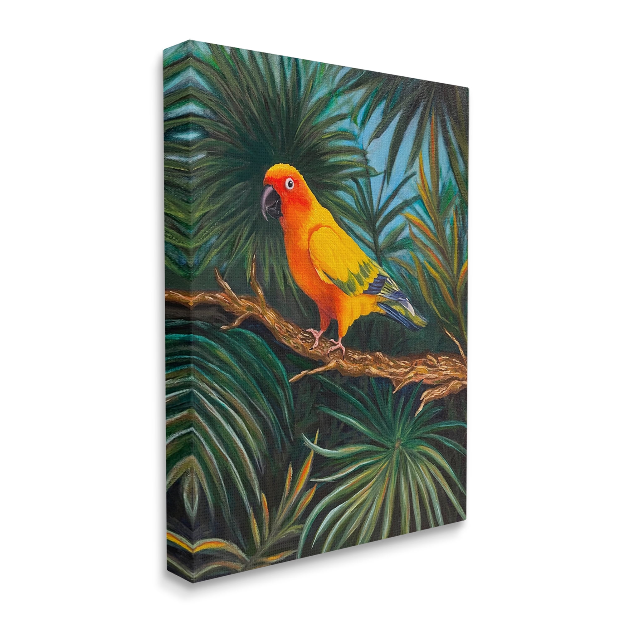 Stupell Industries Parrot in Tropical Trees Animals & Insects Painting Gallery Wrapped Canvas Art Print Wall Art, 16 x 20