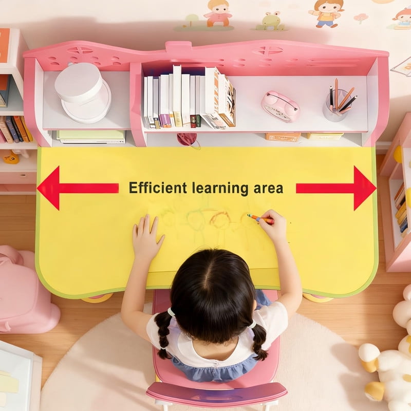 YNCE Kids Art Desk & Chair Sets Height Adjustable Children School Study Table and Chair set, Widened Desktop, Easy Installation, Free Standing, Extended Pedal