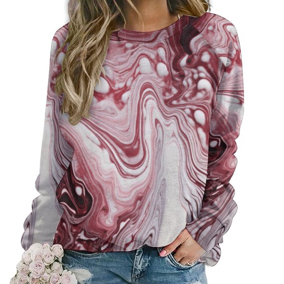Colorful Marble Pattern Women's Floral Printed Sweatshirt Long Sleeve Crewneck Casual Loose Vintage Graphic Pullover Tops