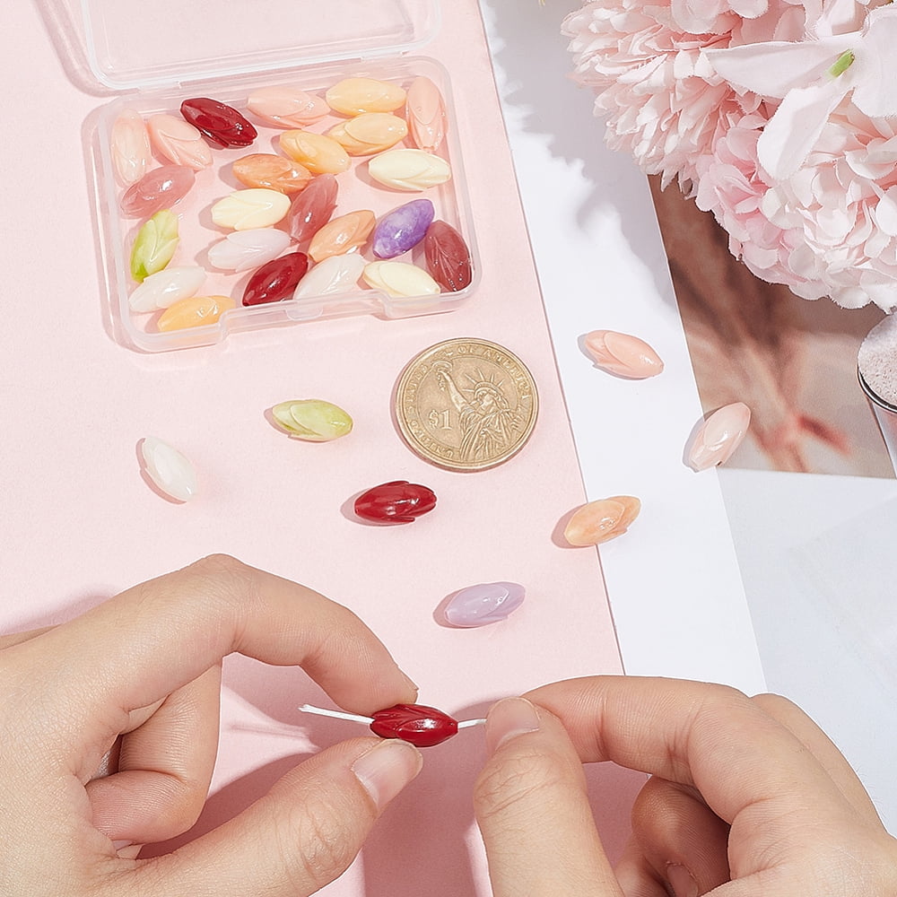 40Pcs 10 Colors Dyed Coral & Resin Beads Flower Bud Shape Mixed Color 15.5x7.5mm Hole: 1.5mm 4pcs/color