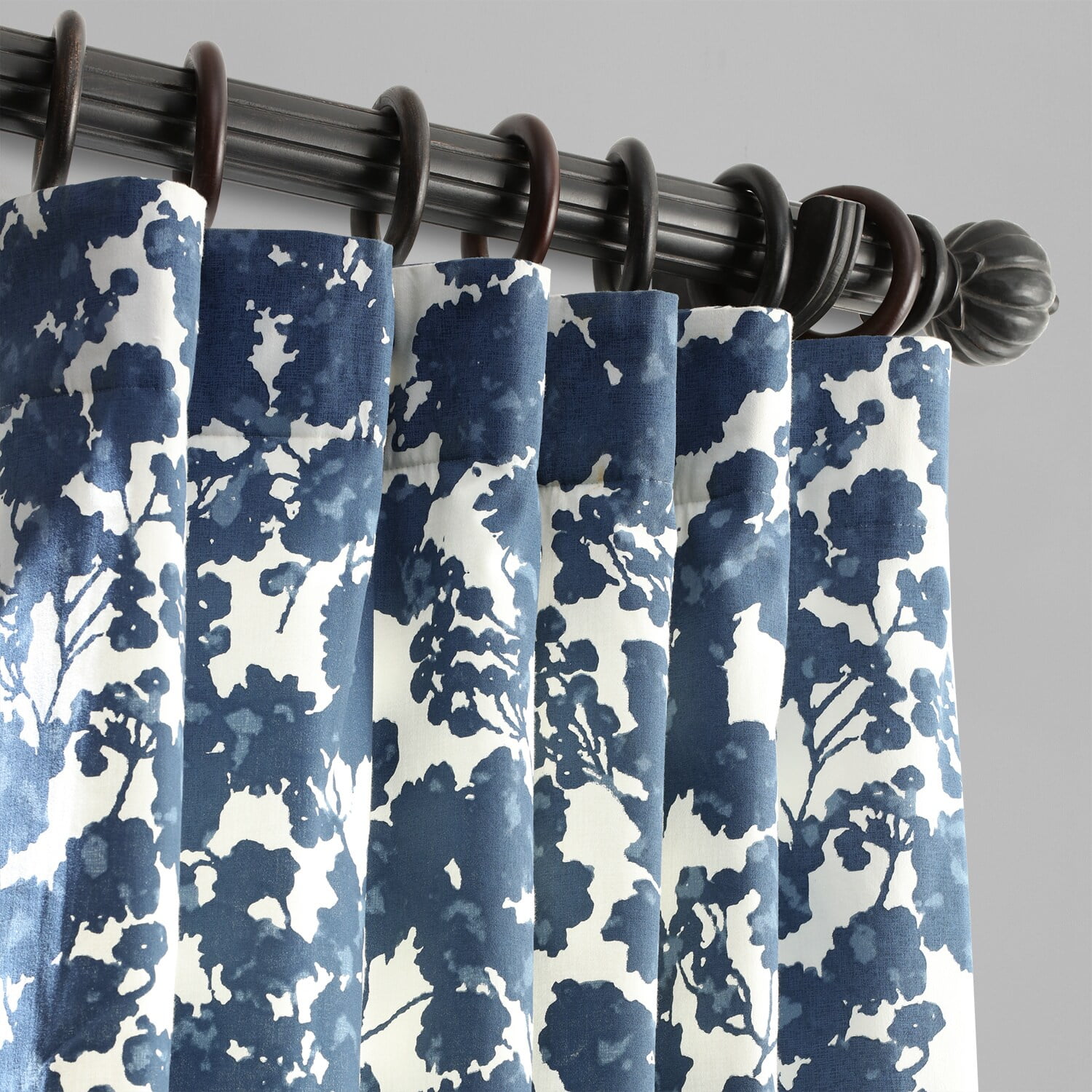 Fleur Blue Printed Cotton Twill Curtain (1 Panel), Fleur Blue, 50W X 108L