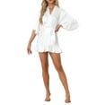 thumbnail image 2 of INSPIRE CHIC Bata de Seda para Mujeres con Mangas 3/4 y Cintura Ajustable, Ropa de Casa L Blanca, 2 of 6