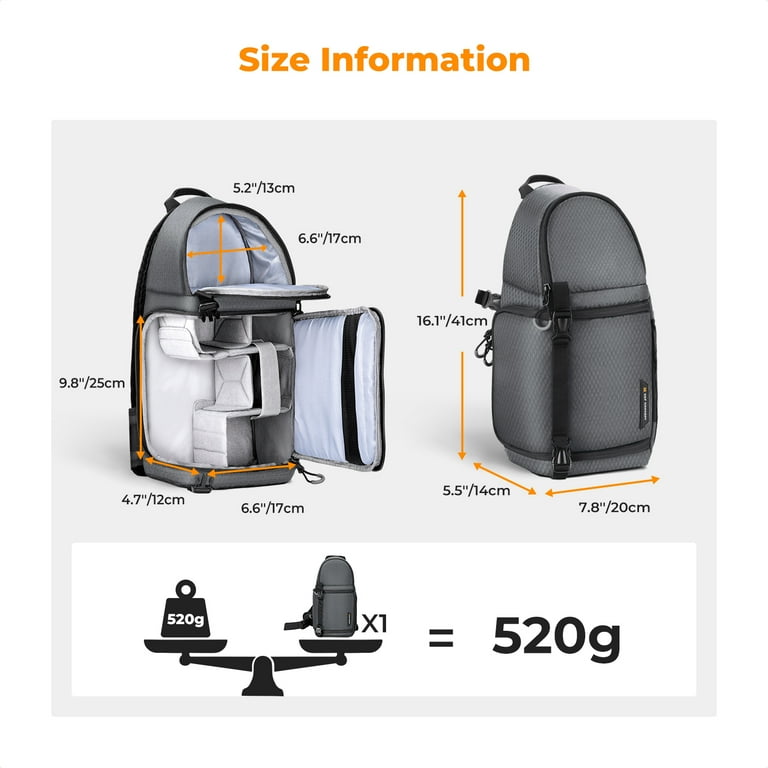 K&F Concept Camera-rugzak, crossbody schouderriem, beschermhoes voor