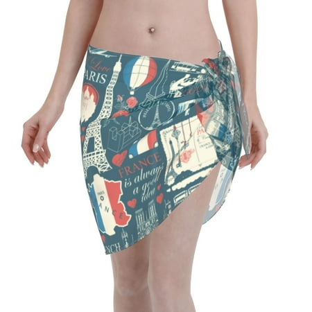 Disketp France And Paris Women Swimsuit Cover Up Short Chiffon Summer Beach Sarong Bikini Wrap Skirt Bathing Suit