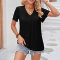 thumbnail image 2 of Summer Tops for Women 2024 V Neck Solid Color Casual Loose Tshirts Short Sleeve Soft Comfy Tunic Tops Work Blouses, 2 of 4