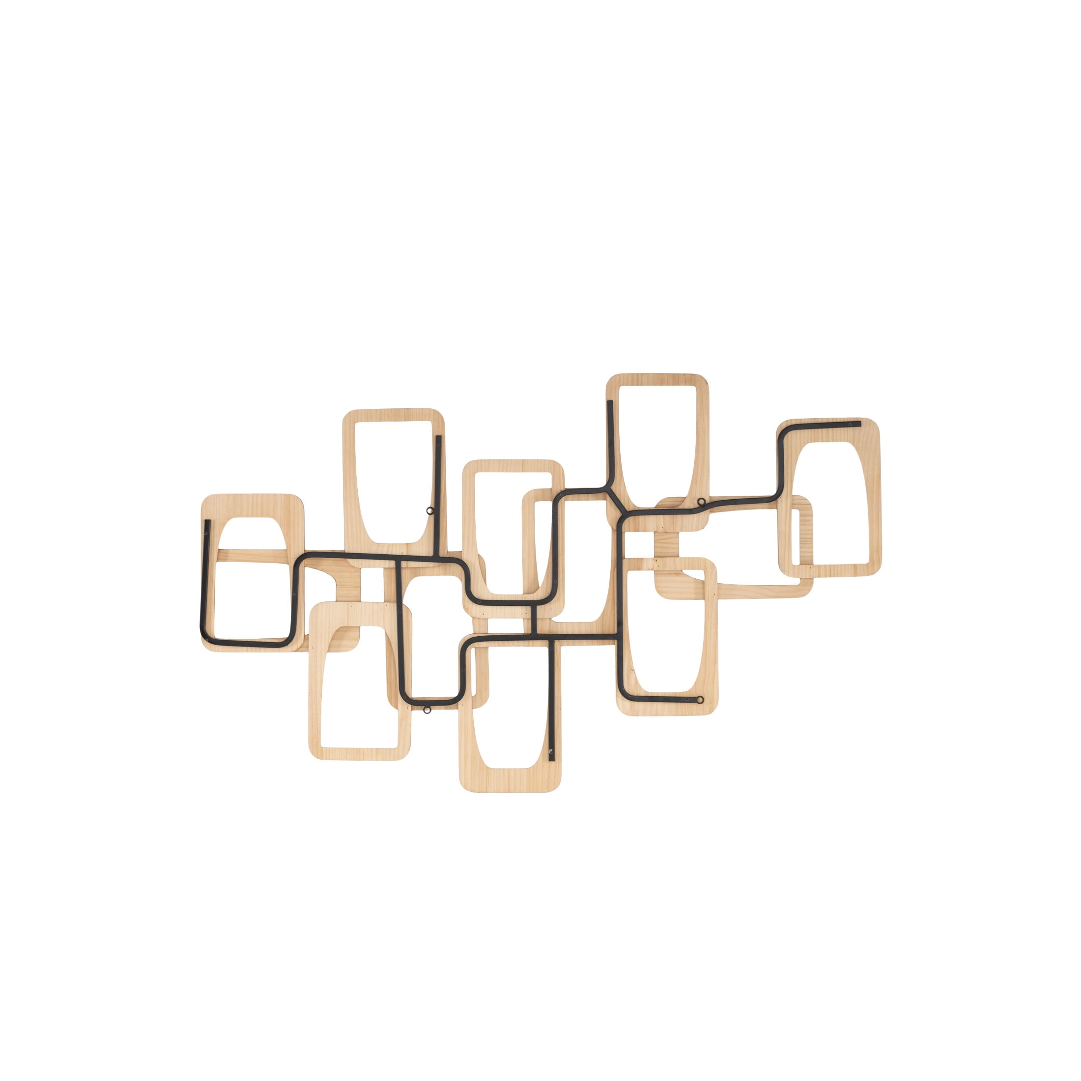DecMode Brown Wood Handmade Intertwined Rectangles Geometric Wall Decor