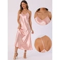 thumbnail image 2 of DARING DIVA Satin V Neck Spaghetti Strap Silky Maxi Dress S Pink, 2 of 6