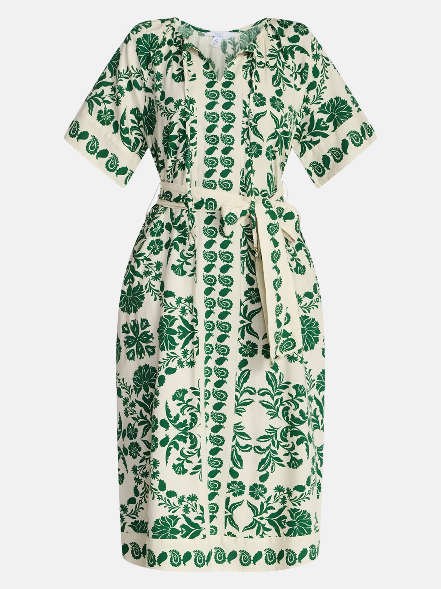 Time and Tru Women’s Border Print Linen Blend Midi Dress, Sizes XS-XXXL