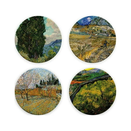 

Van Gogh Landscapes Famous Art Paintings Design - Round Coasters Natural Sandstone - Set of 4