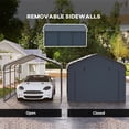 thumbnail image 6 of Outsunny 10' x 15' Heavy Duty Metal Carport, Waterproof Garage Car Canopy with Galvanized Metal Roof and Removable Sidewalls, Dark Gray, 6 of 10