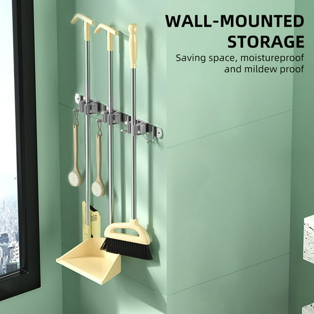 Pack De 6 Soportes De Pared Para Escobas Y Fregonas De Acero Inoxidable: Organiza Tu Hogar Al Instante