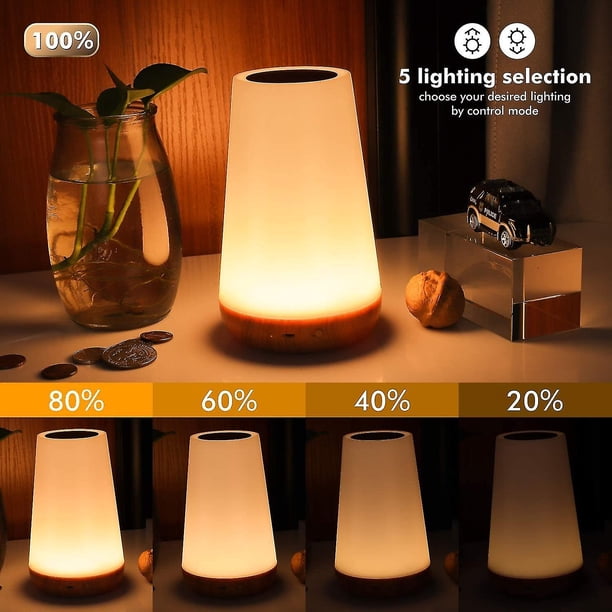 Lámpara táctil, sensor de mesa portátil de control, lámparas de cabecera con puerto de carga usb rápido, luz blanca cálida regulable de 5 niveles y 13 cambios de color R kaili Sencillez