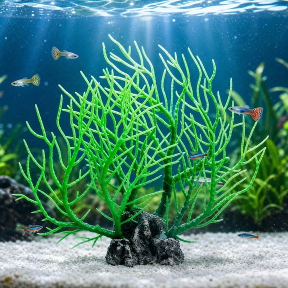 Aquarium Fake Sea Branch Soft Plastic with Base, Realistic Flexible Coral Reef Decoration for Saltwater Tank, Safe Gentle Hideout for Fish Shrimp Betta Aquascaping