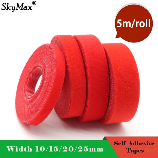 5m/roll Cable Ties Reusable Loop Bundle Self Adhesive Red Nylon Strap Organizer Clip Wire Holder Management Fastening Tape width 20mm 30 rolls