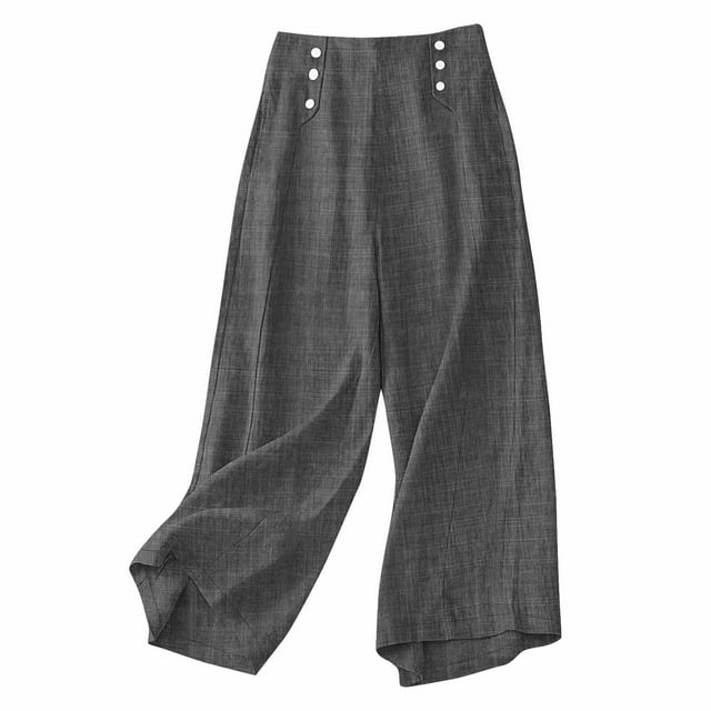 Timegard Womens Wide Leg Pants High Waist Lightweight Button Solid Color Loose Trousers Summer Casual