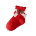 thumbnail image 2 of Sunvit-Panties Girls' Red Christmas Socks - Soft Cotton Crew Length with Ruffled Cuff & Bow, Festive Socks for Kidss/Kids 1-12 Years,Size 6 T, 2 of 3