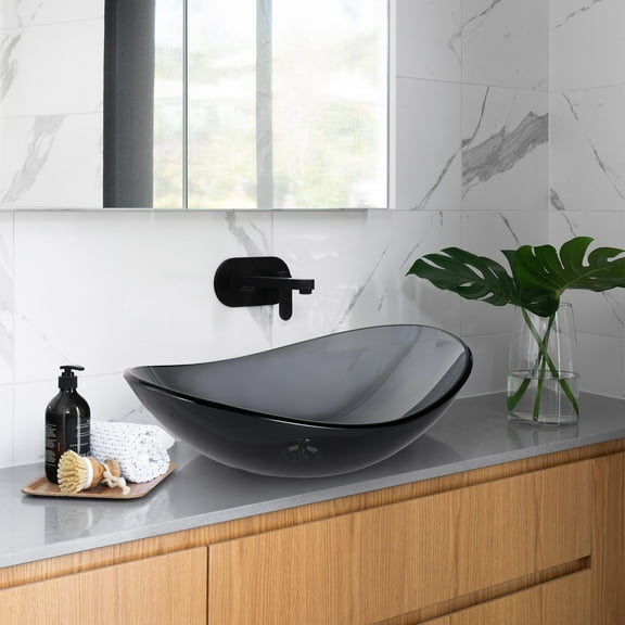 Aquaterior Oval Bathroom Vessel Sink Tempered Glass Vessel Sink Vanity Above Counter Top Mount Basin