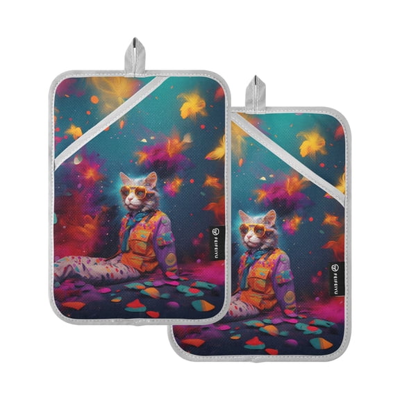 ALAZA Cute Abstract Cat Pot Holders Set of 2 Heat Resistant Kitchen Oven Mitts