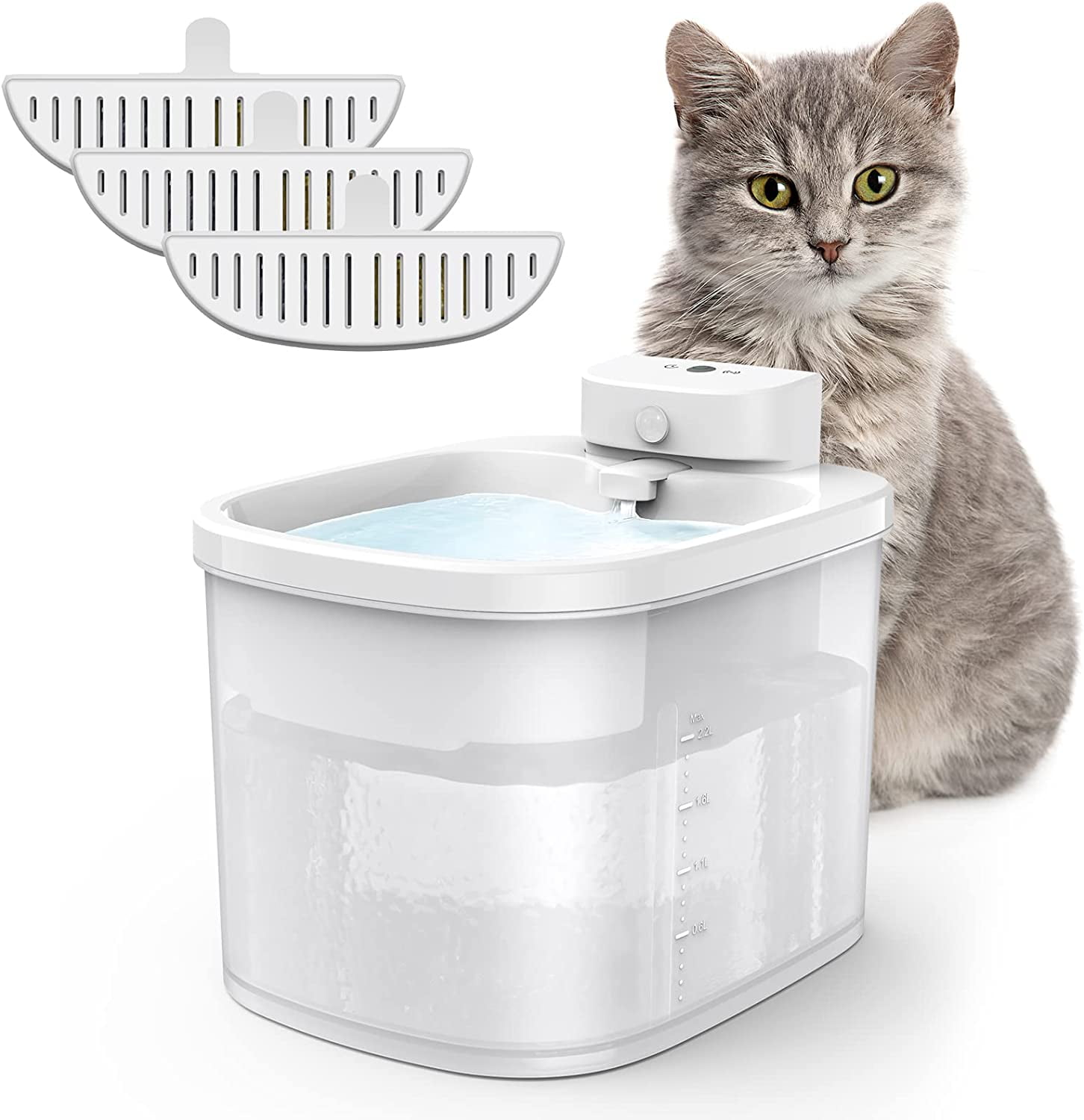 AYAOQIANG Cat Water Fountain Wireless and Battery Operated 74oz/2.2L Capacity with 3 Large Filters for Cats Dogs